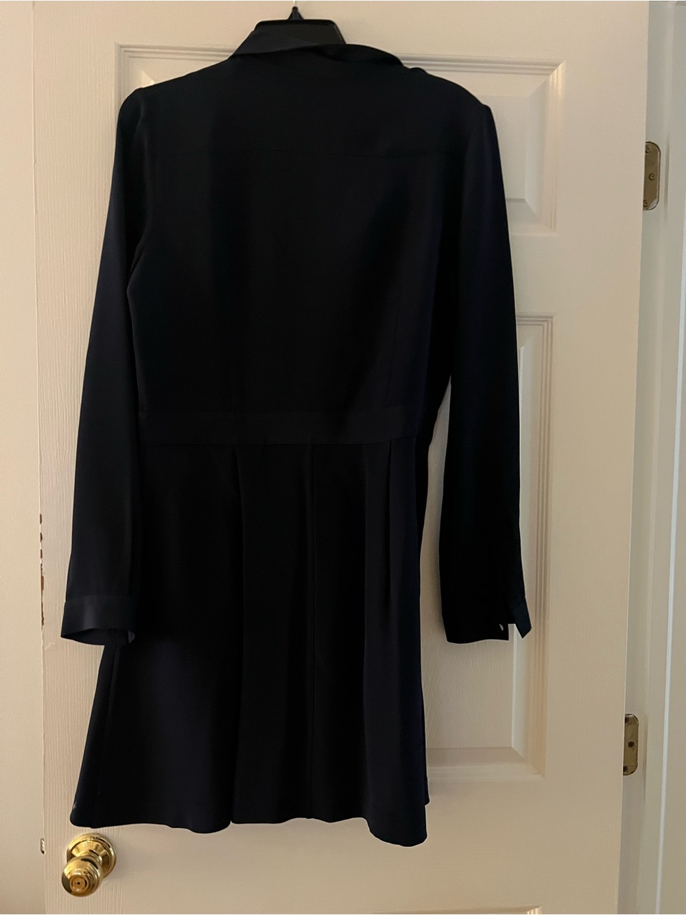Theory Navy Long Sleeve Pleated-Back Dress